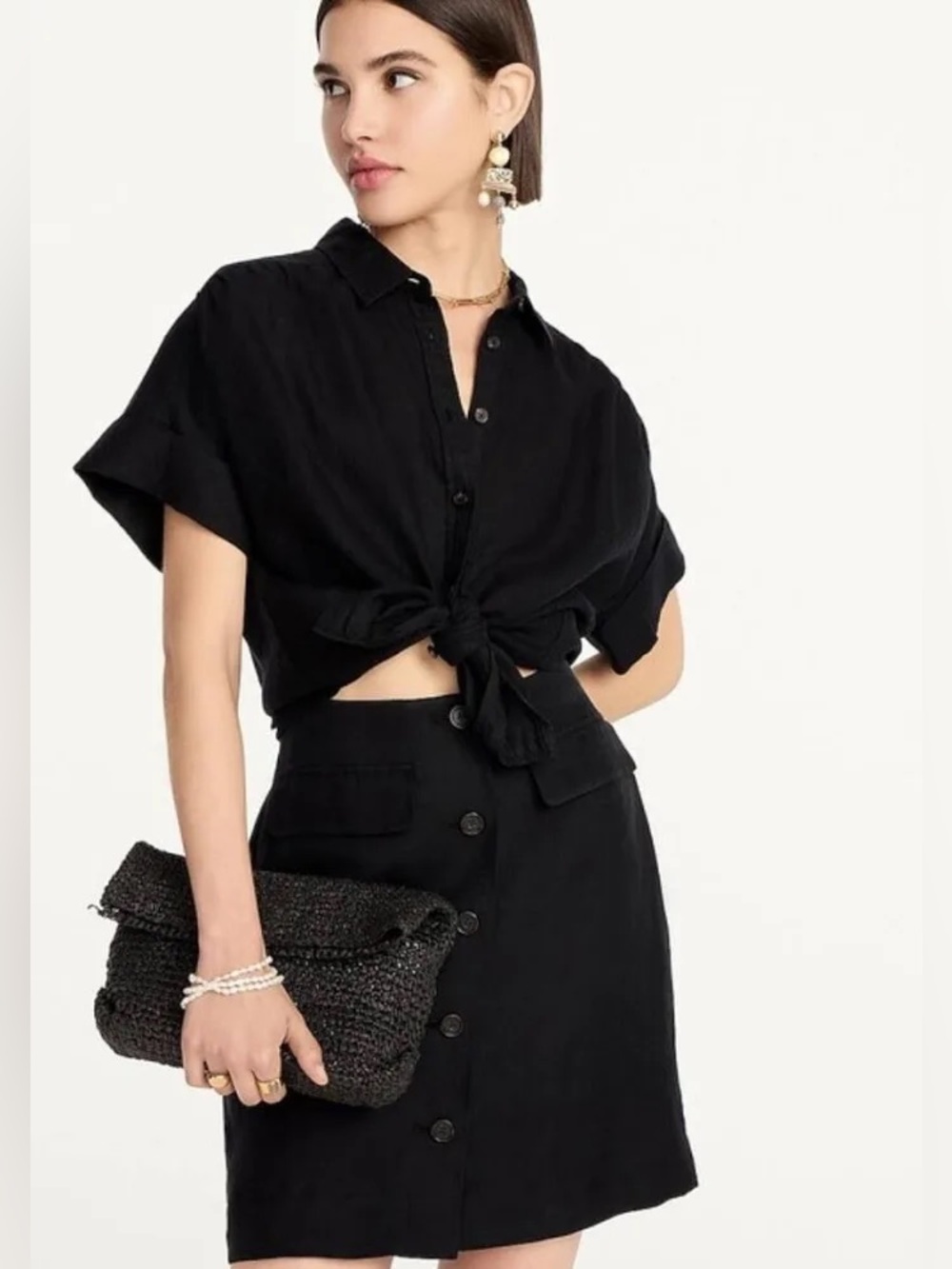 J.Crew Button-Front Black Mini Skirt Women